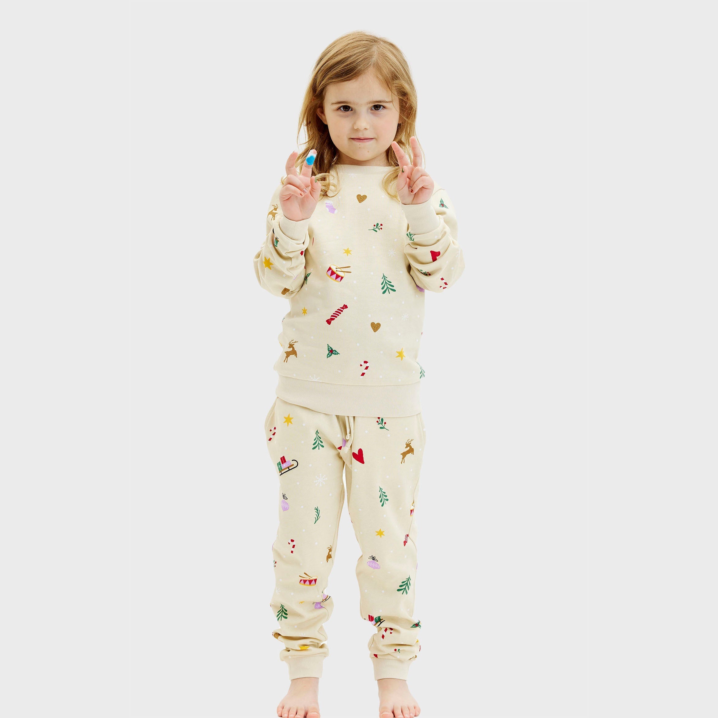 Kerst sweatset beige - Kinderen.